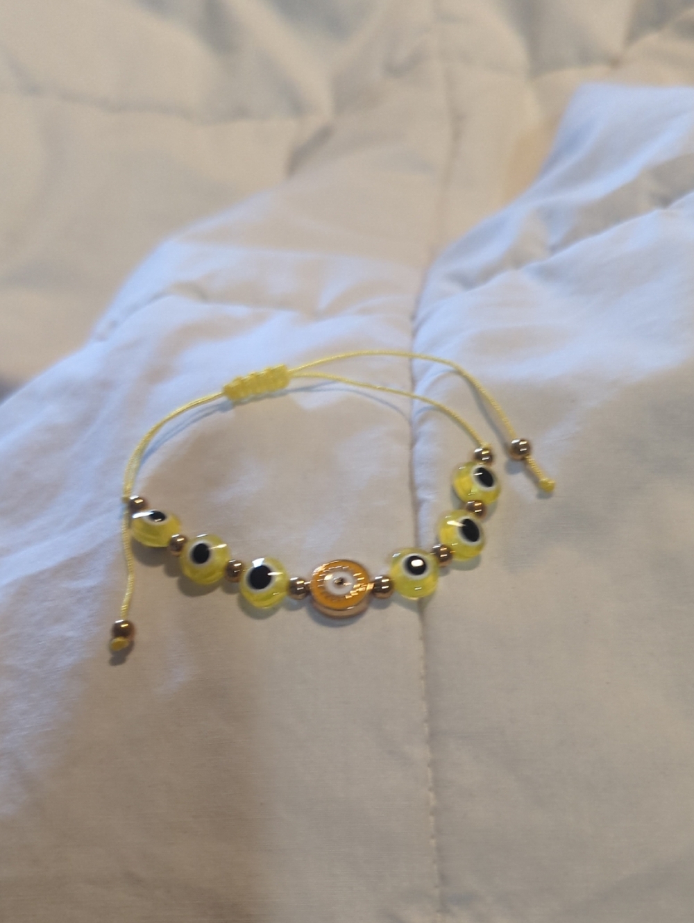 Yellow Evil Eye Beaded Adjustable Bracelet
